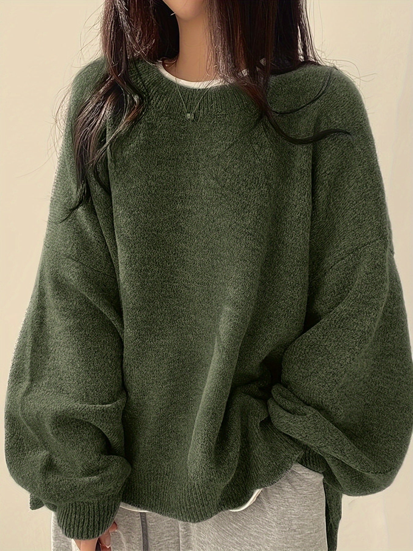 Soft Crew Neck Long Sleeve Knit Sweater