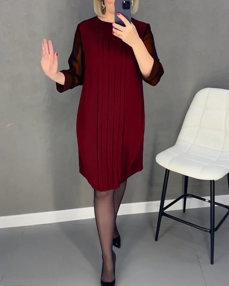 Adora Pleated Dress with Patchwork Mesh Design