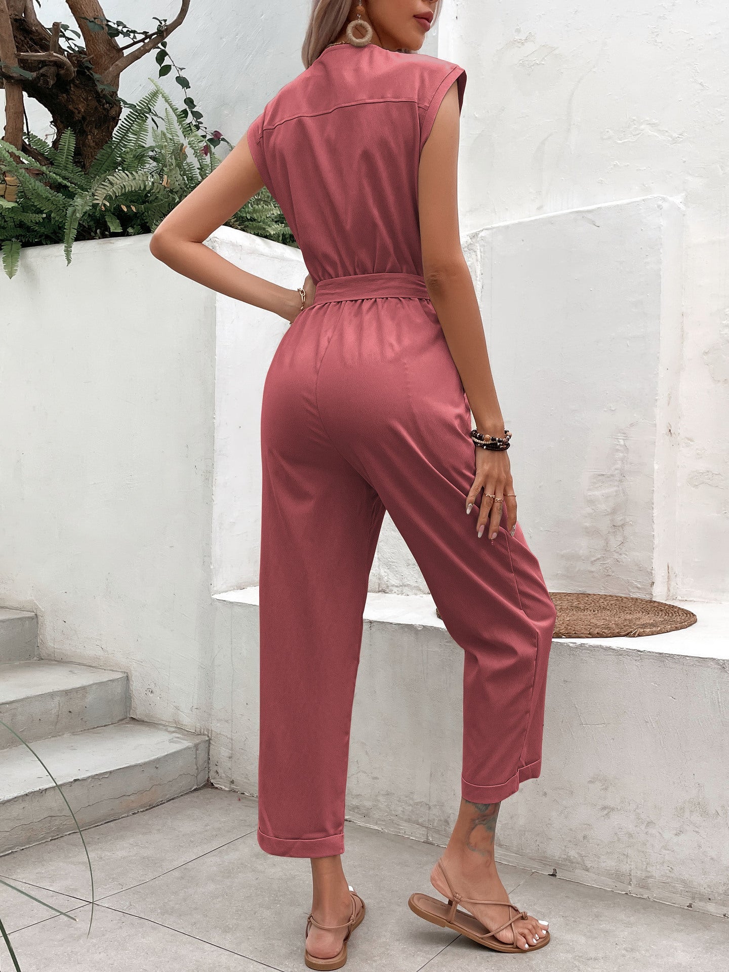 Button-Up Mono Jumpsuit with Bow Detail