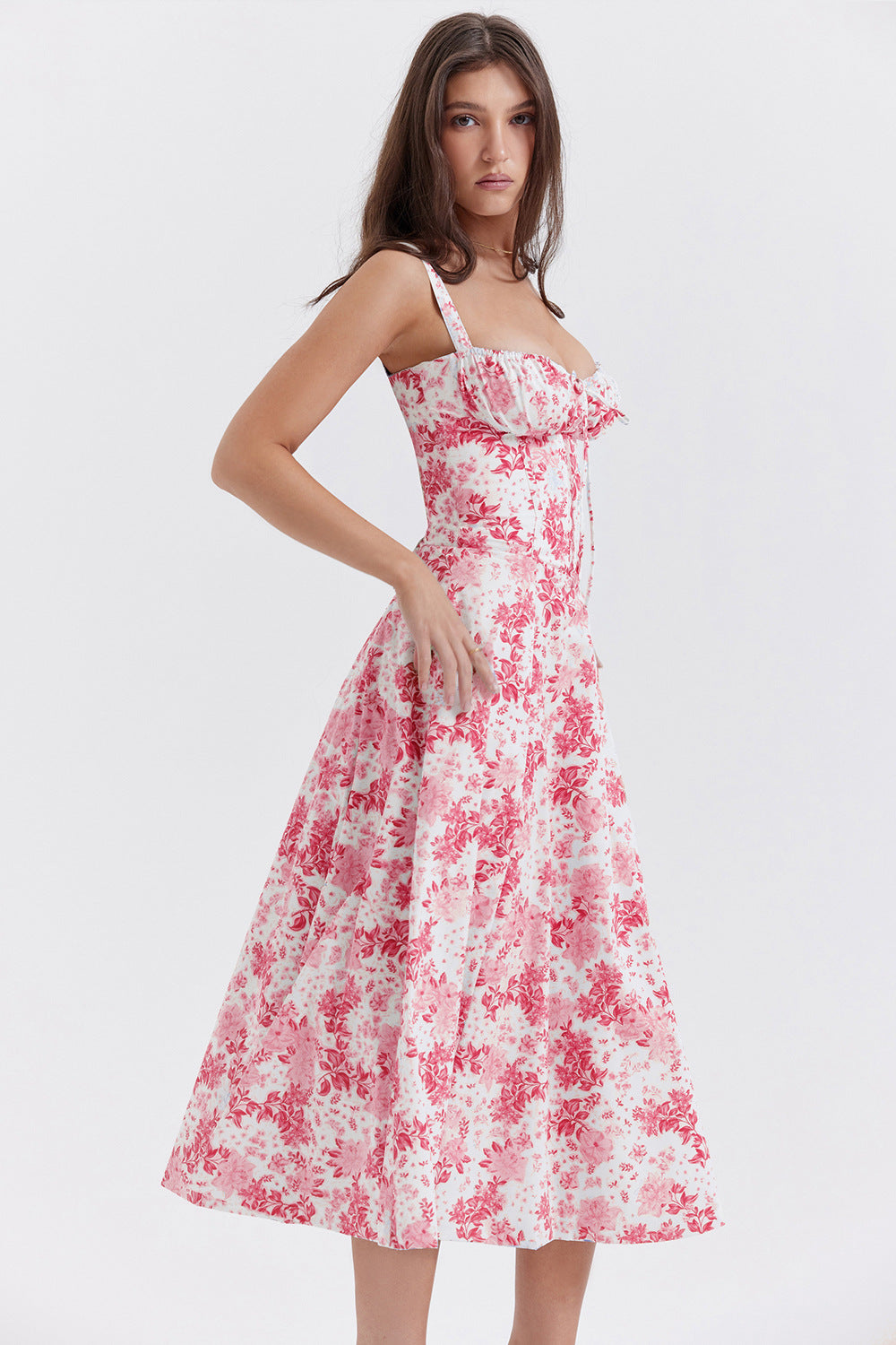 Vintage Floral Fitted Waist Dress for Women
