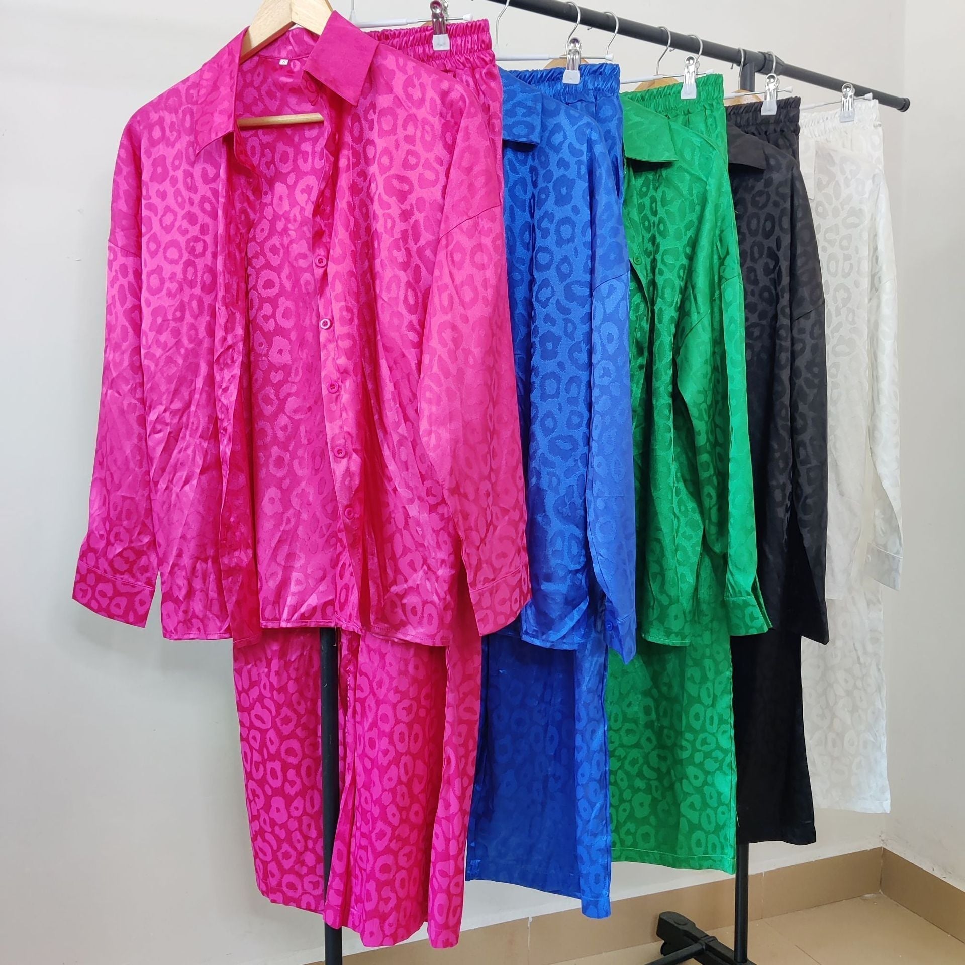 Satin Leopard Print Shirt and Trouser Set