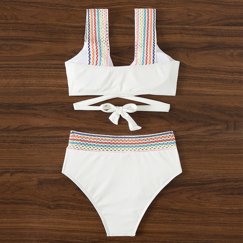 High-Waisted Bikini with Crossed Straps and Stylish Color Options