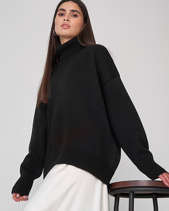 Oversized Knit Blouse with High Neck Design