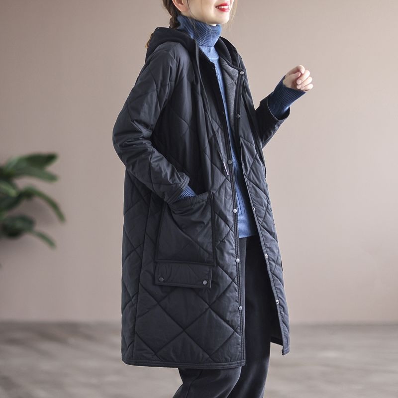 Warm Long Padded Winter Coat with Hood and Pockets