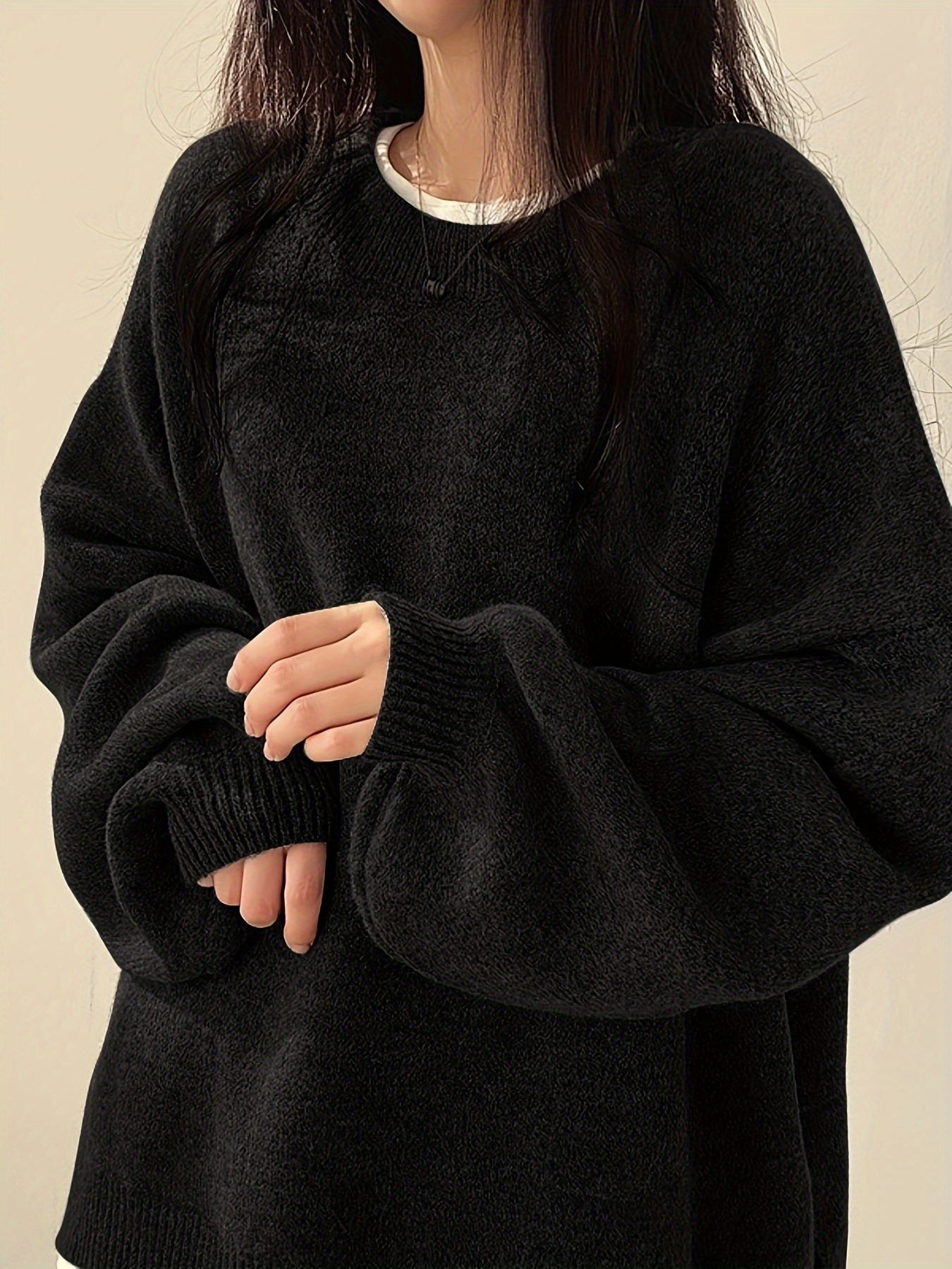 Soft Crew Neck Long Sleeve Knit Sweater