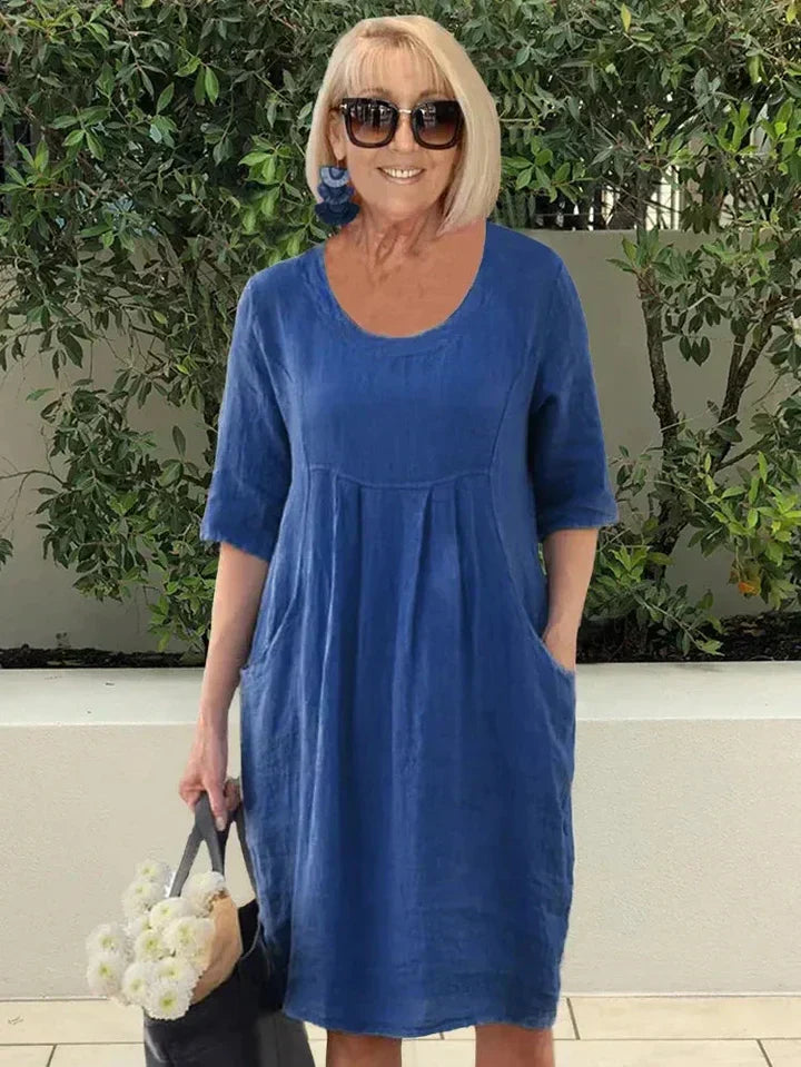 Emerald Loose Cotton Dress with Pocket for Everyday Comfort