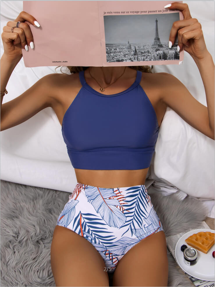 High Neck Bikini Top with Matching Thong Bottom