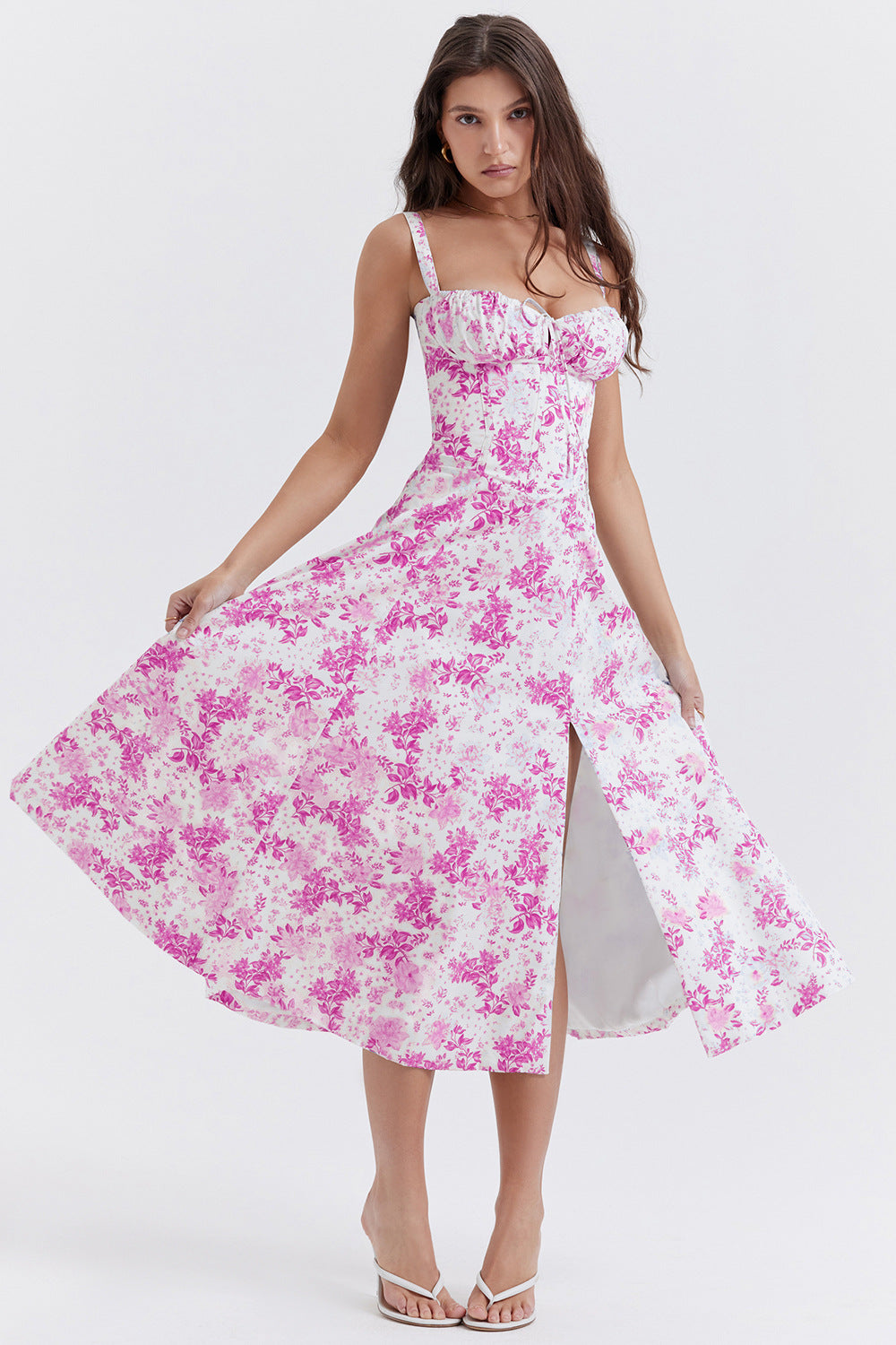 Vintage Floral Fitted Waist Dress for Women