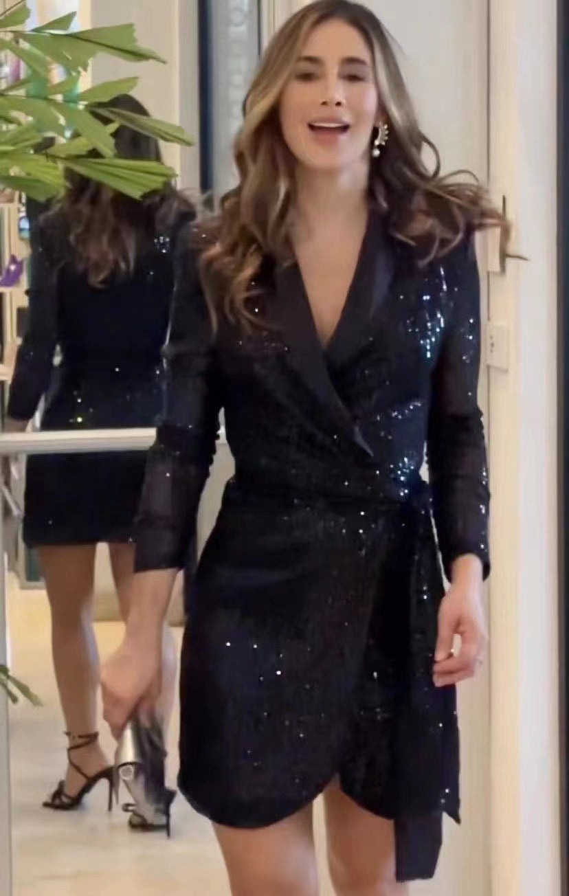 Sequin Wrap Dress with Elegant Design and Flattering Silhouette