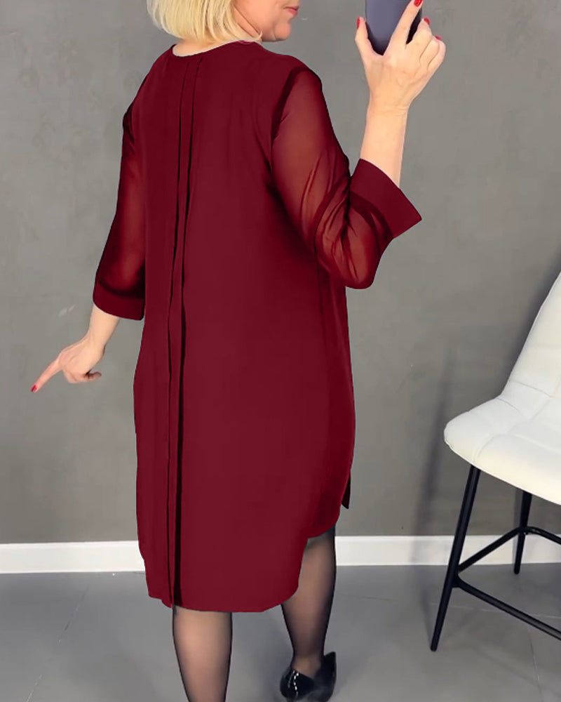 Adora Pleated Dress with Patchwork Mesh Design