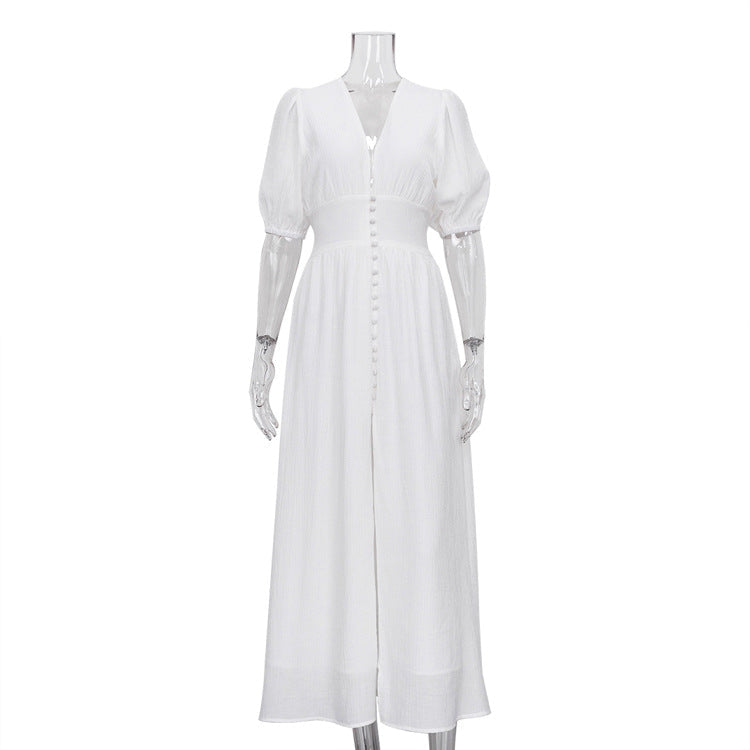 V-neck Clarice Dress with Front Slit for Elegant Style