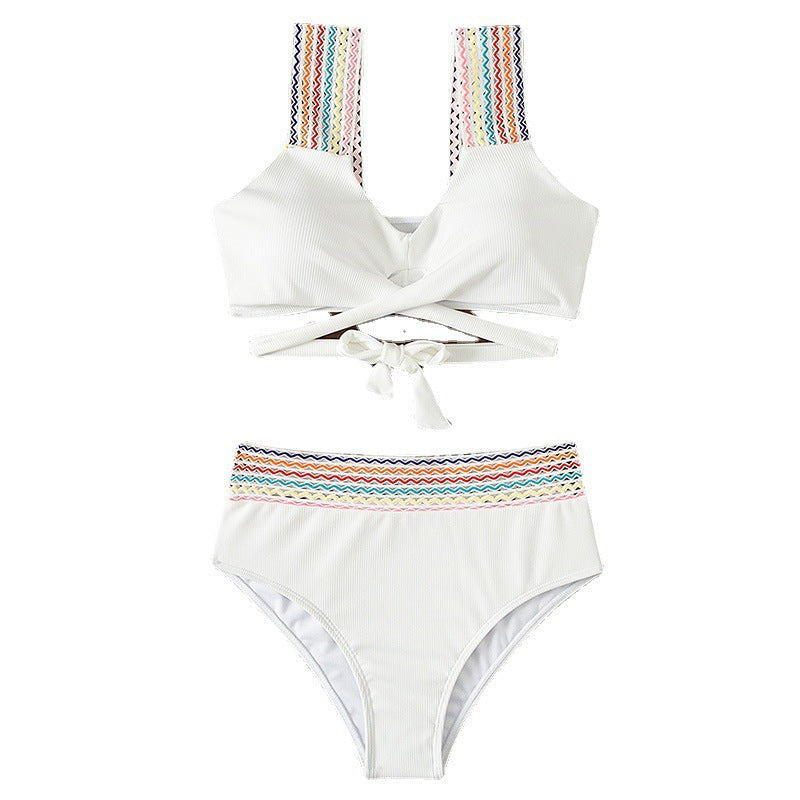 High-Waisted Bikini with Crossed Straps and Stylish Color Options