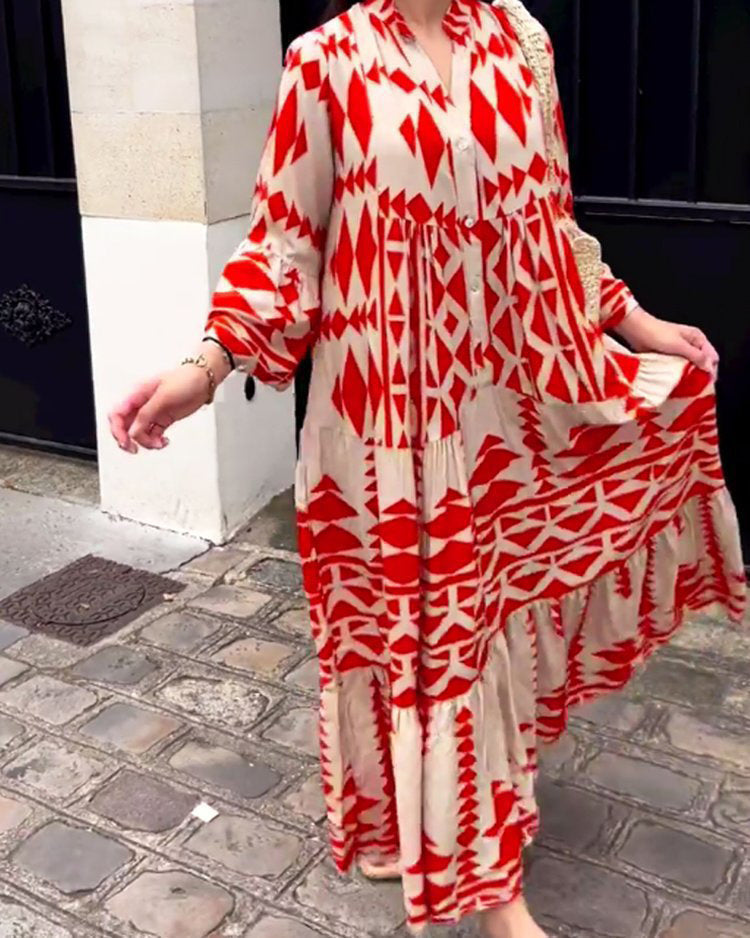 Boho Long Button Dress with Flowy Design and Adjustable Straps