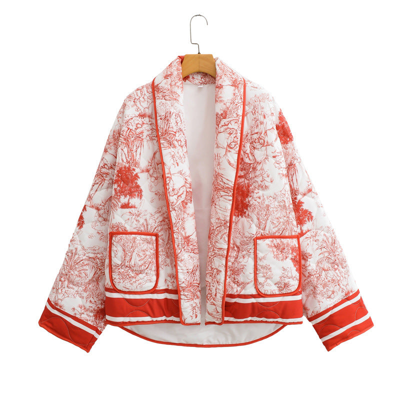 Women's Padded Jacket with Stylish Print Design