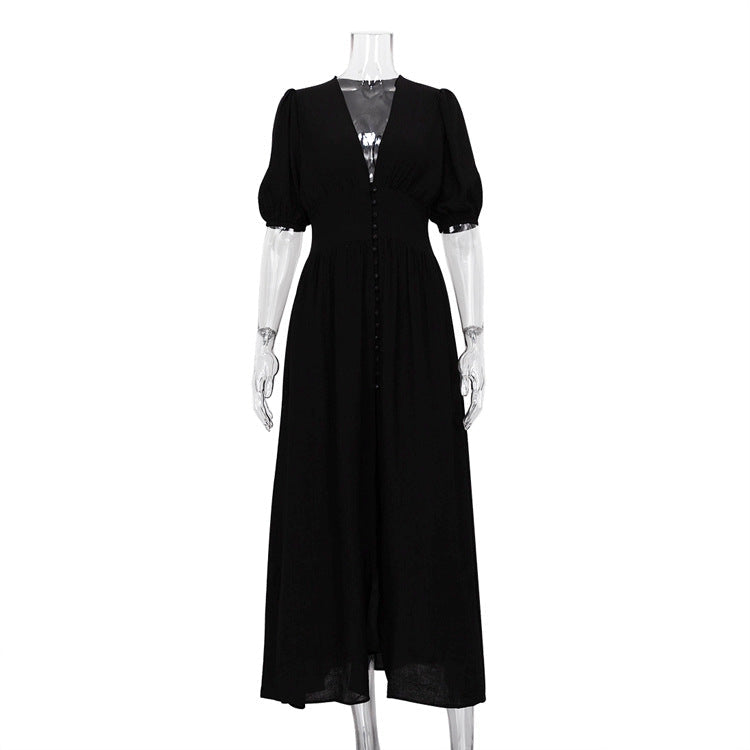 V-neck Clarice Dress with Front Slit for Elegant Style