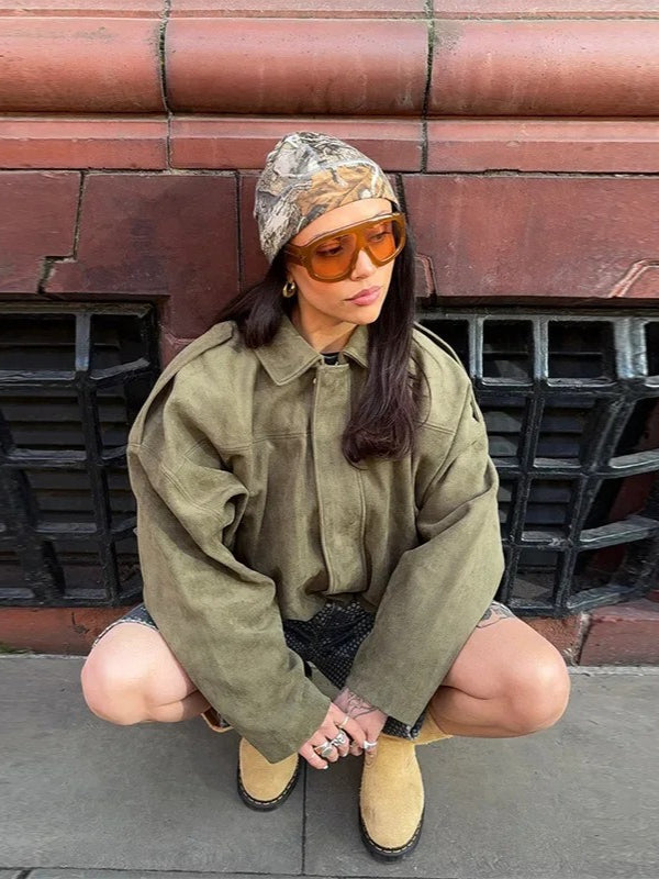 Women's Faux Suede Bomber Jacket