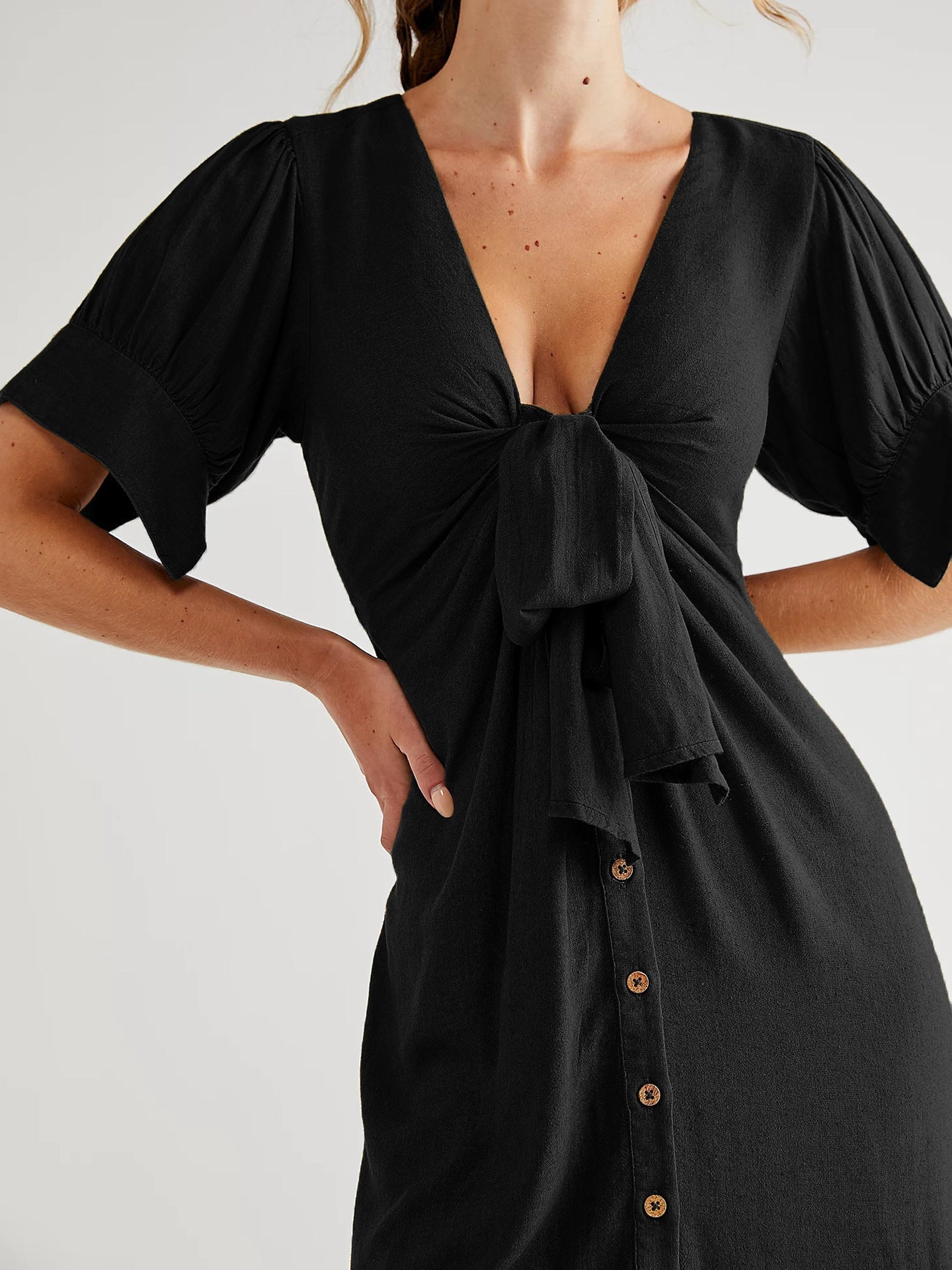 V-Neck Long Dress with Slit for Effortless Elegance