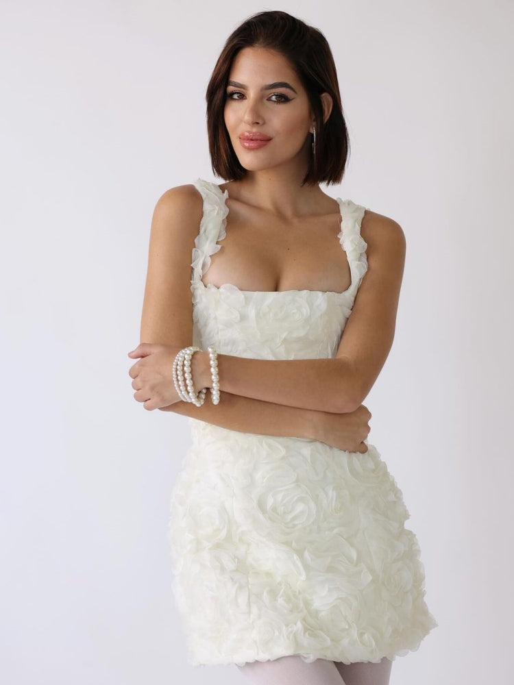 White Floral Appliqué Corset Mini Dress