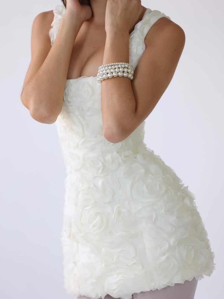 White Floral Appliqué Corset Mini Dress