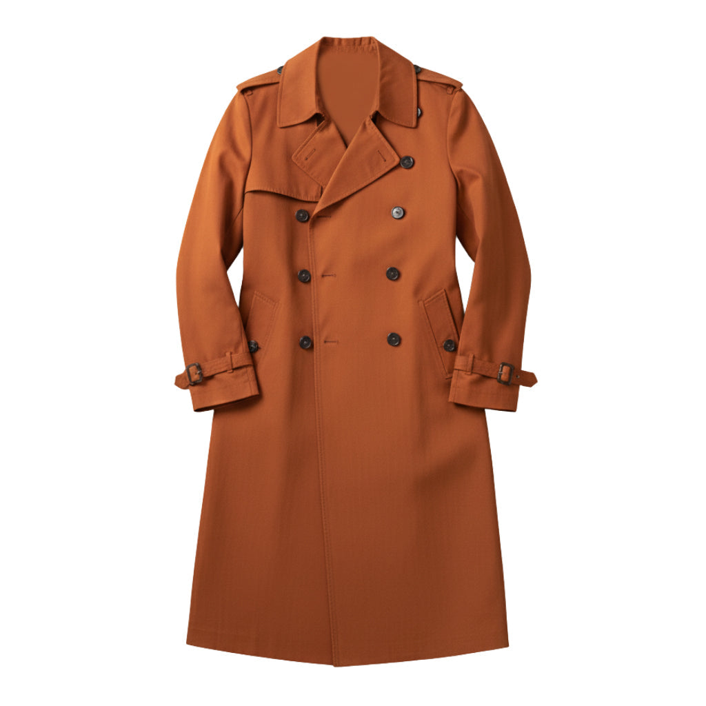 Men's Long Waterproof Trench Coat - Double-Breasted