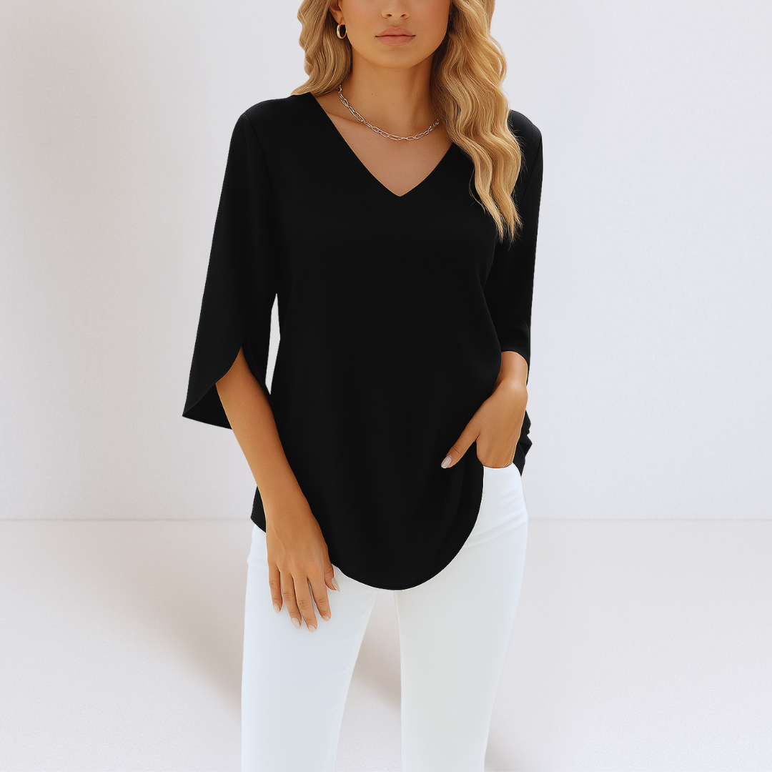 Elegant V-Neck Blouse with Split Sleeves