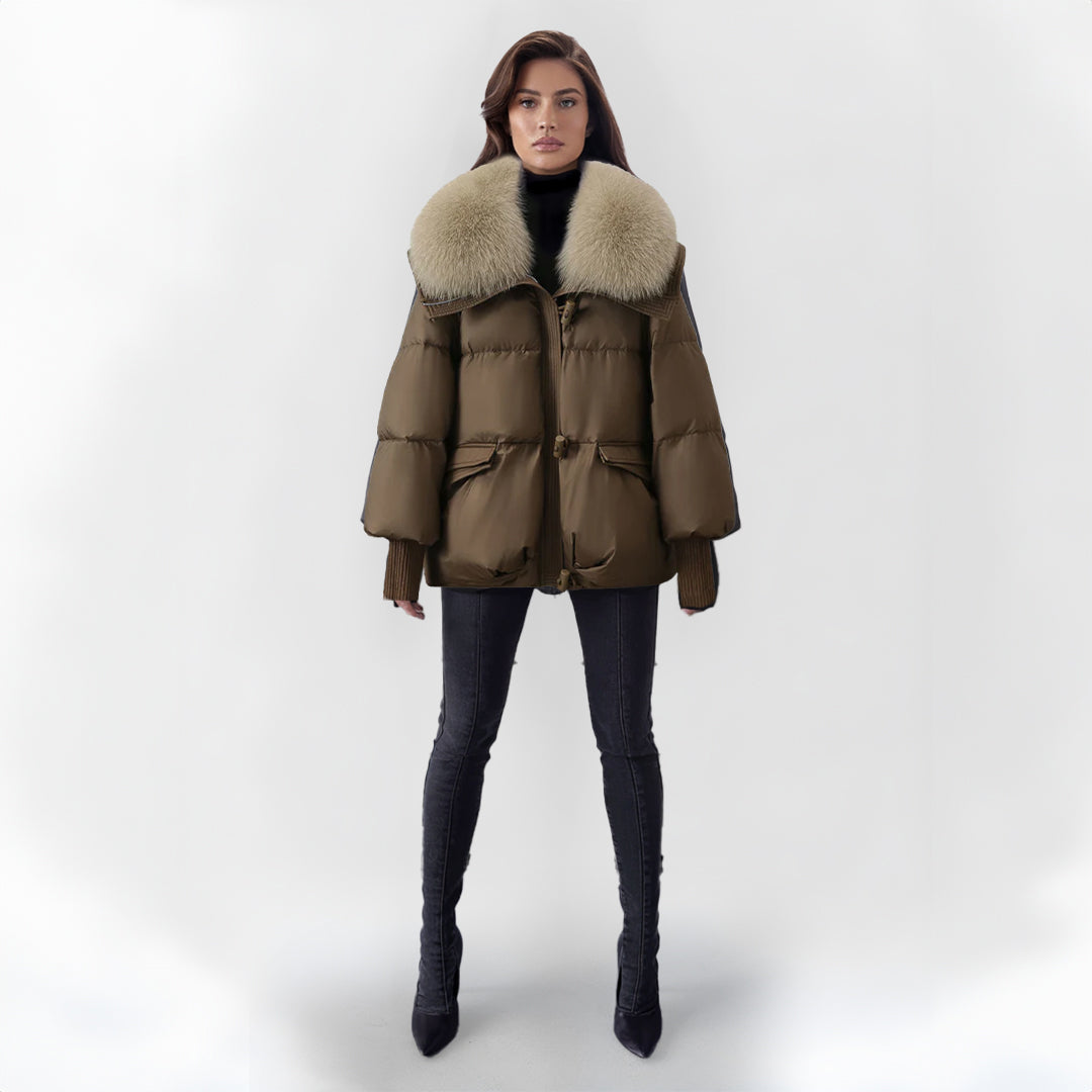 Winter Padded Coat with Faux Fur Collar for Women
