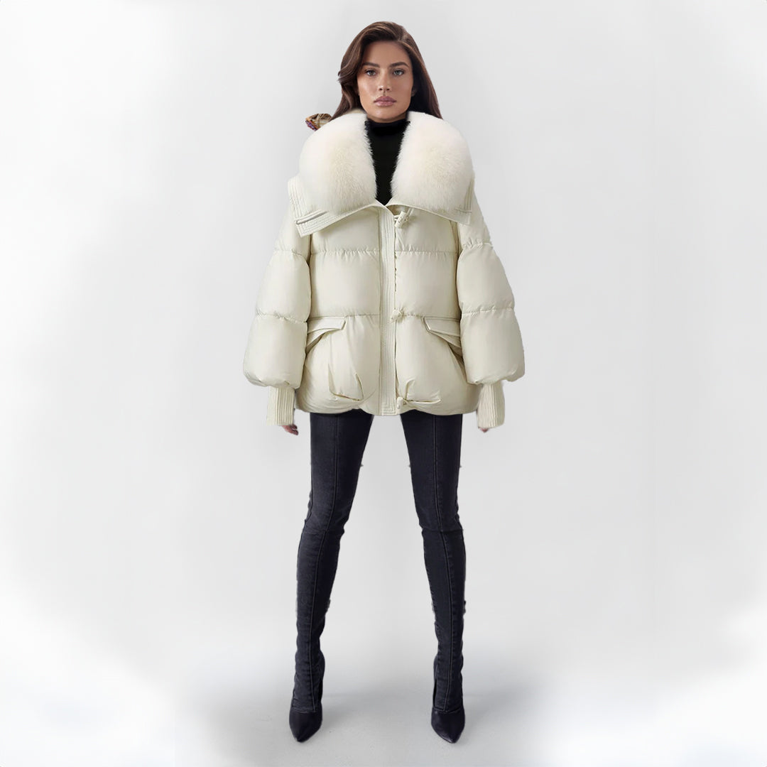 Winter Padded Coat with Faux Fur Collar for Women