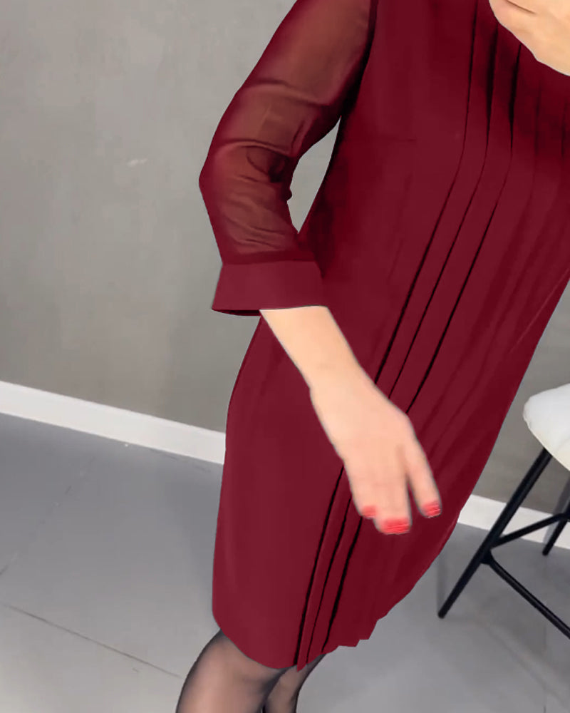 Adora Pleated Dress with Patchwork Mesh Design
