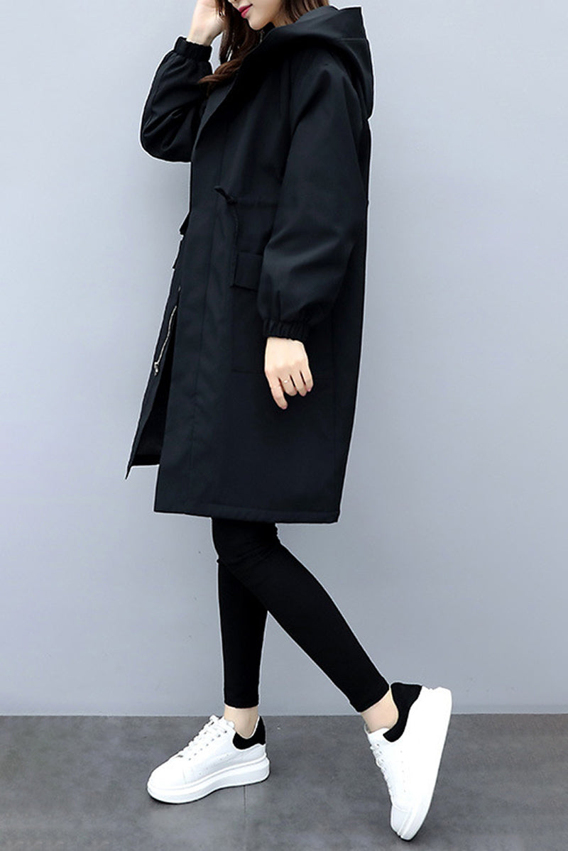 Velvet-Lined Hooded Long Coat