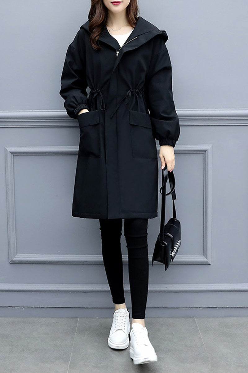 Velvet-Lined Hooded Long Coat