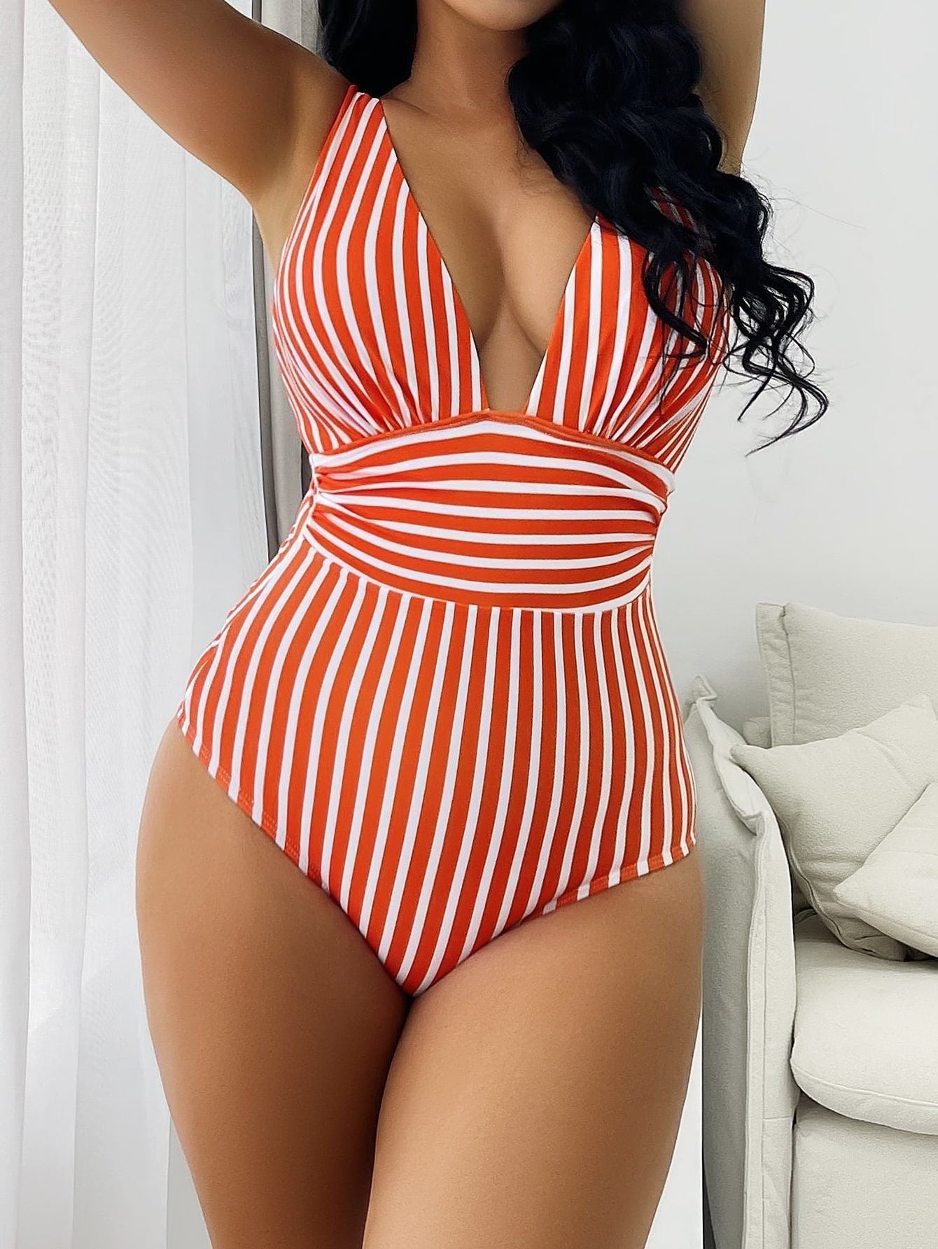 V-Neck Retro Striped Swimsuit for Stylish Summer Fun
