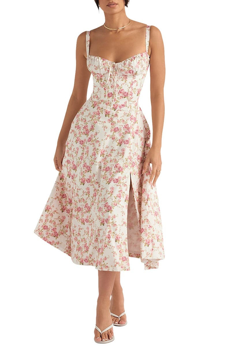 Vintage Floral Fitted Waist Dress for Women