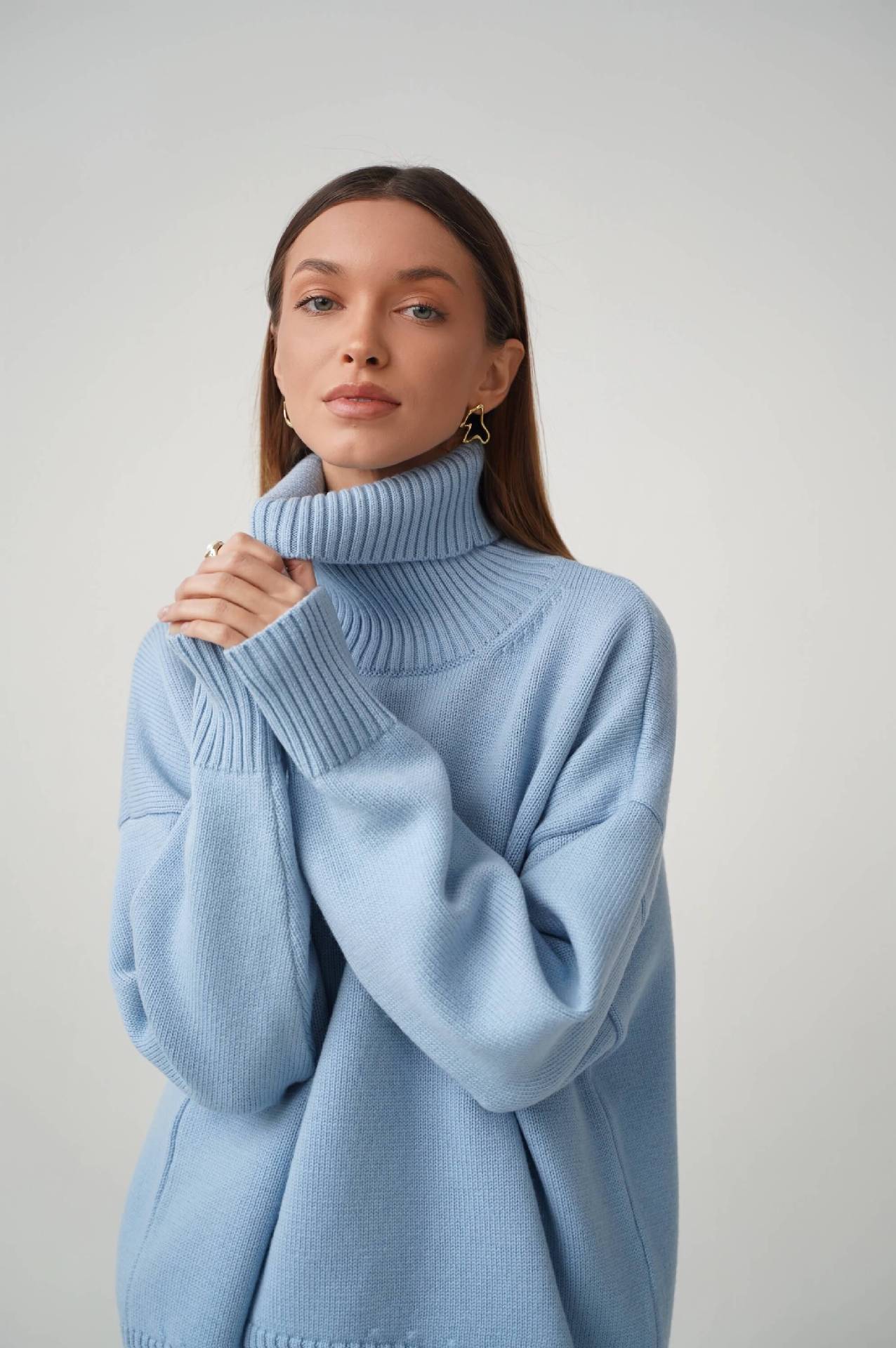 Oversized Knit Blouse with High Neck Design