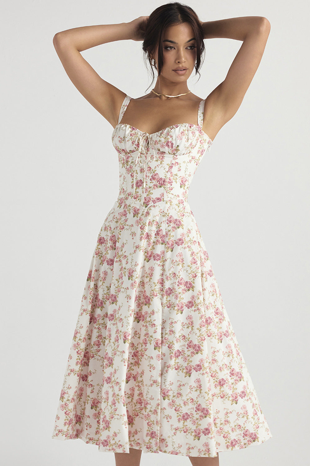 Vintage Floral Fitted Waist Dress for Women