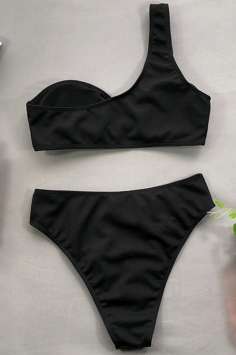 One-Shoulder High-Waisted Bikini Set with Removable Cups