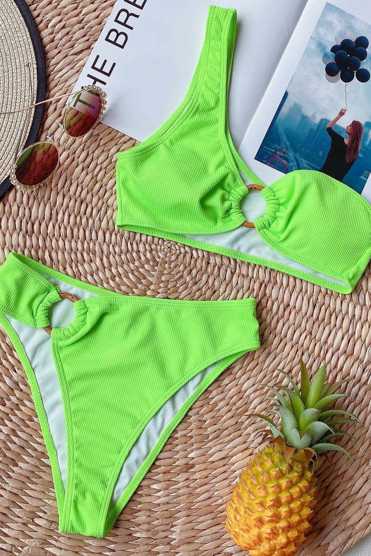 One-Shoulder High-Waisted Bikini Set with Removable Cups