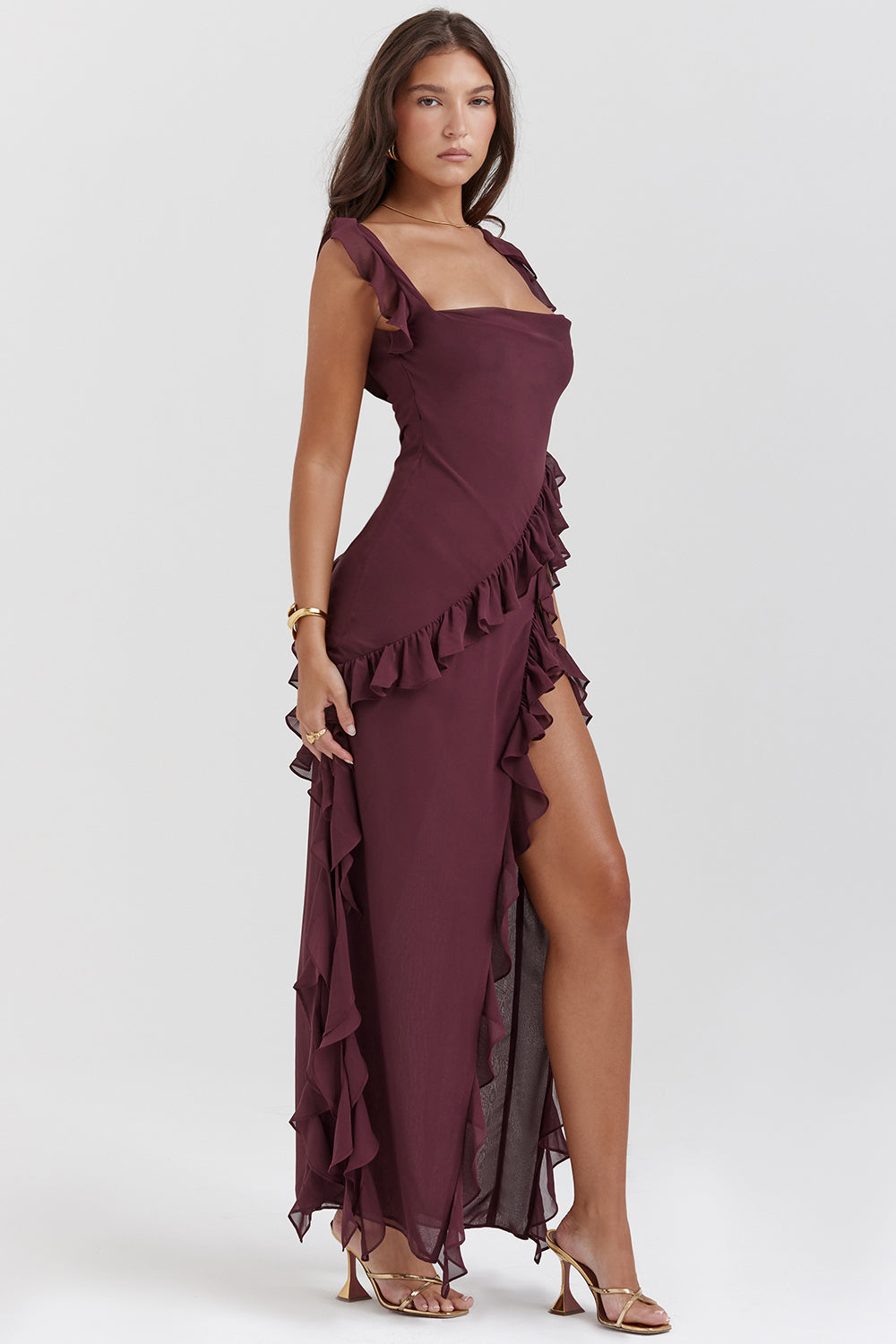 Elegant Georgia Ruffled Long Dress for Special Occasions