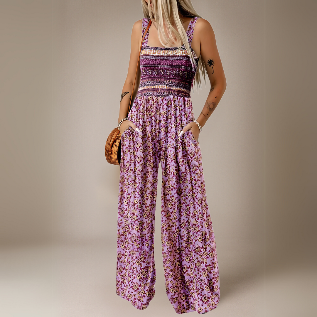 Floral Print Wide Leg Long Jumpsuit