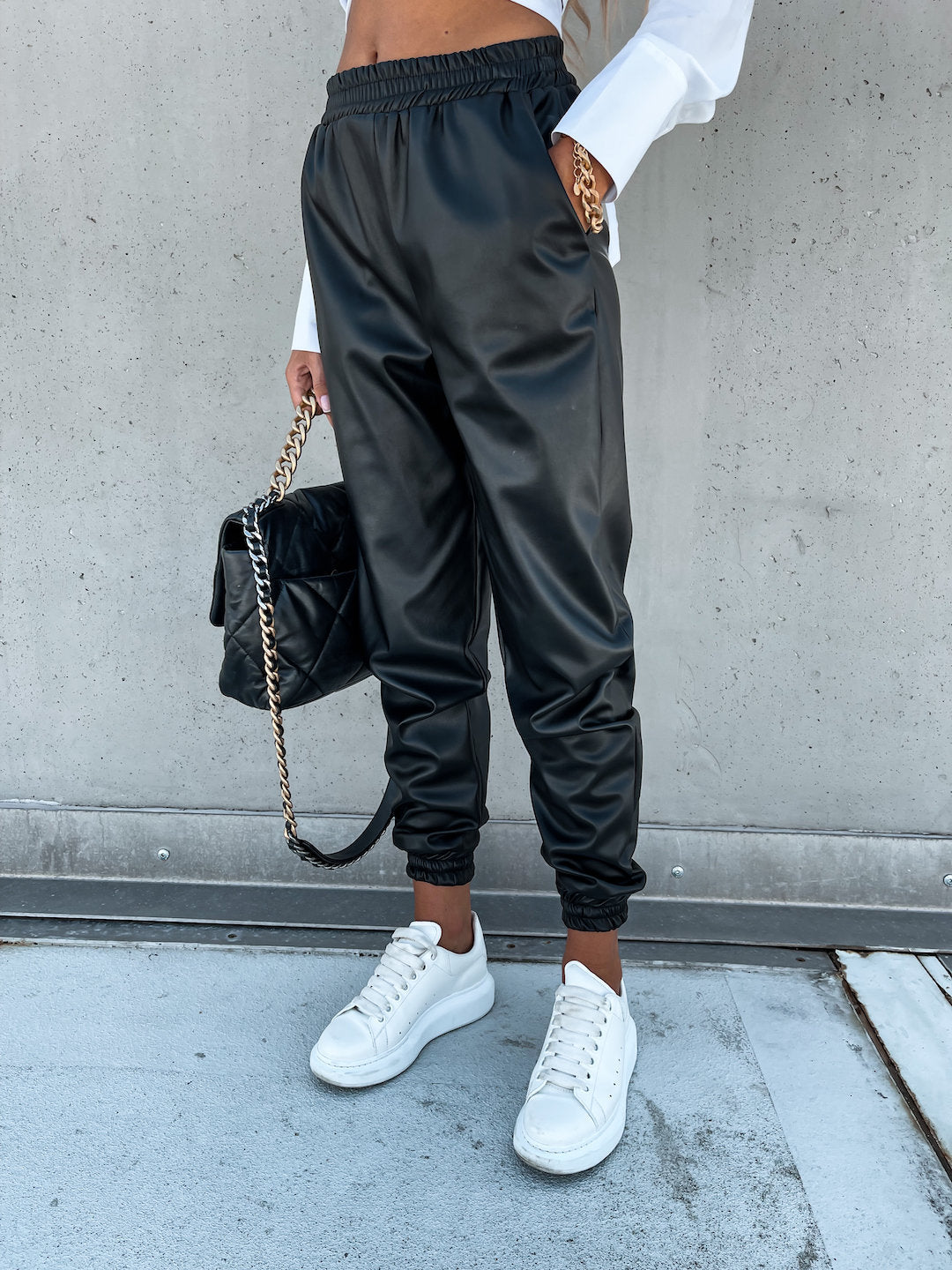 Men's PU Leather Athletic Trousers for Comfort and Style