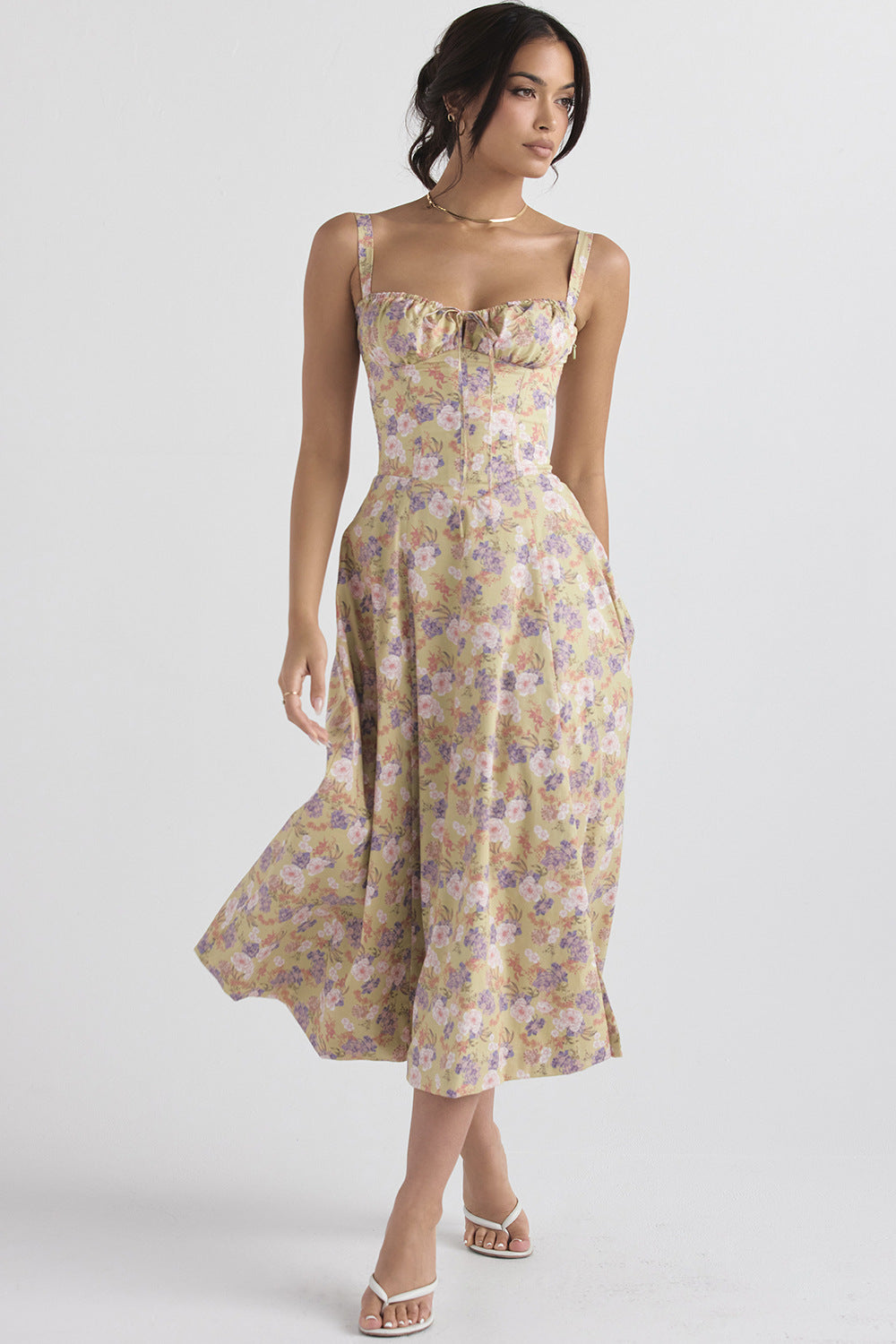 Vintage Floral Fitted Waist Dress for Women