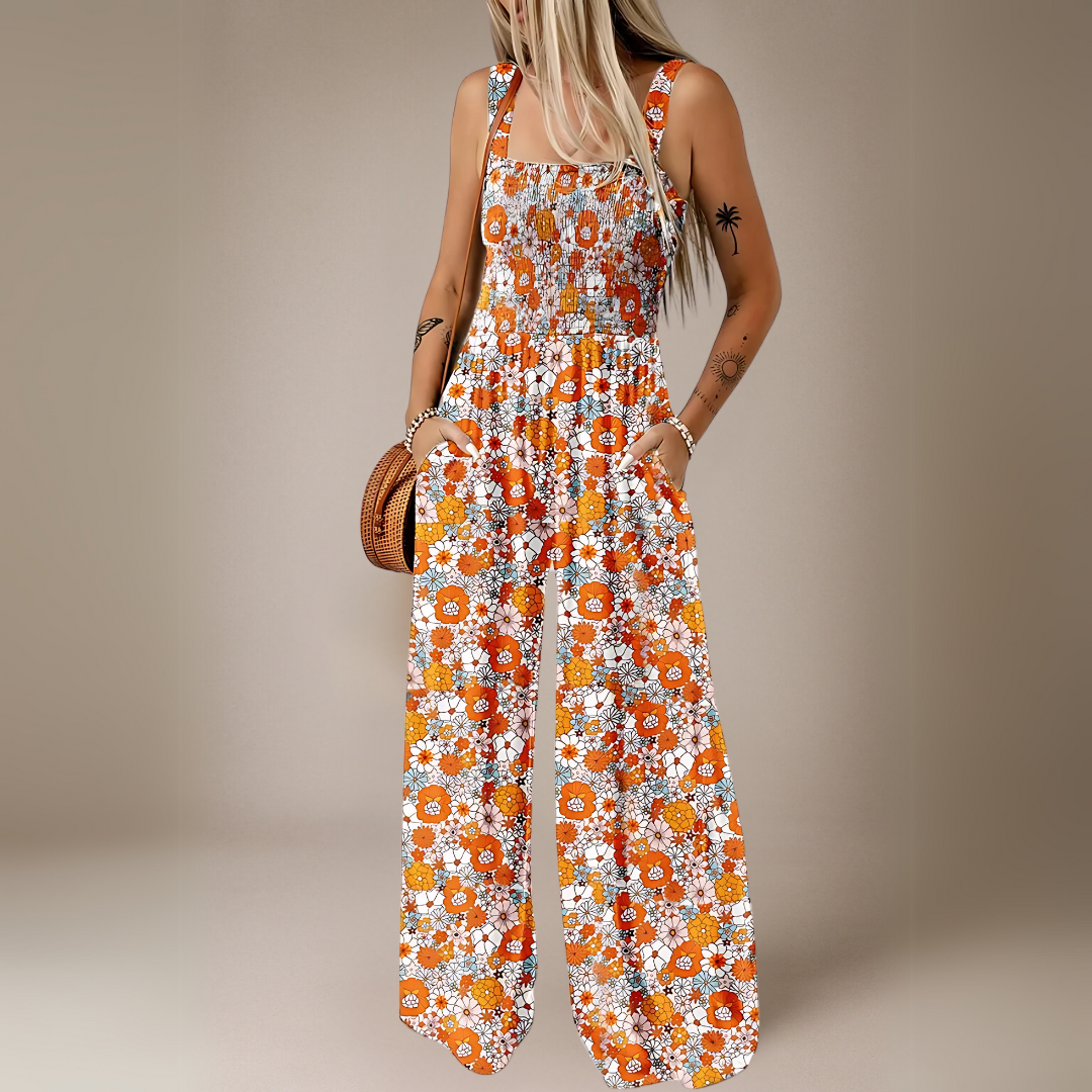 Floral Print Wide Leg Long Jumpsuit
