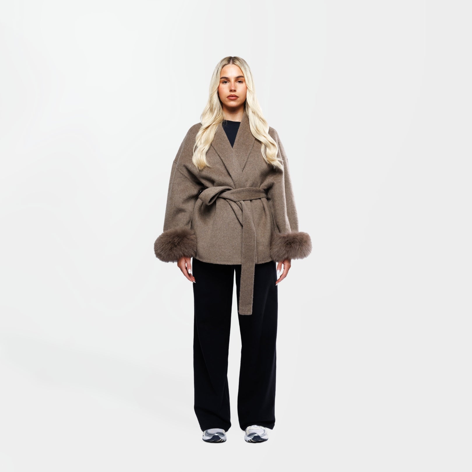 Northglow Belted Coat with Faux Fur Cuffs