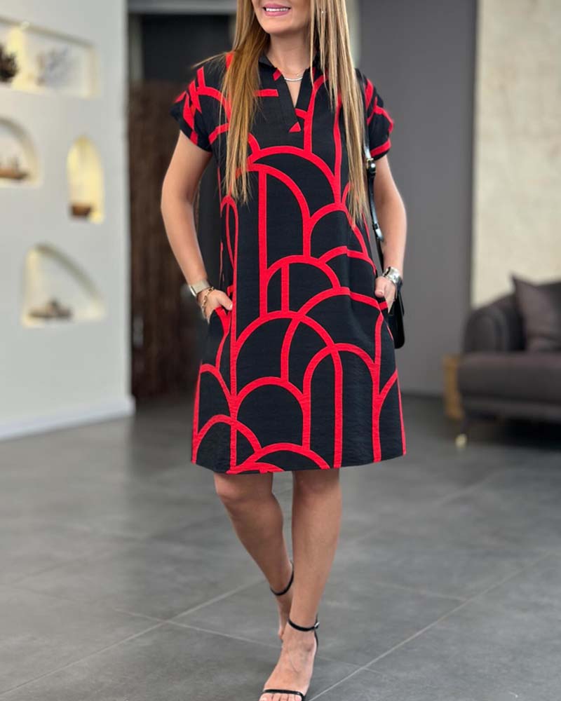 Casual Geometric Print Polo Dress in Comfortable Fabric