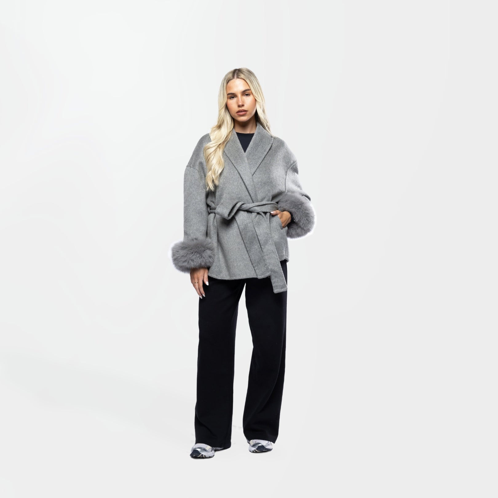 Northglow Belted Coat with Faux Fur Cuffs