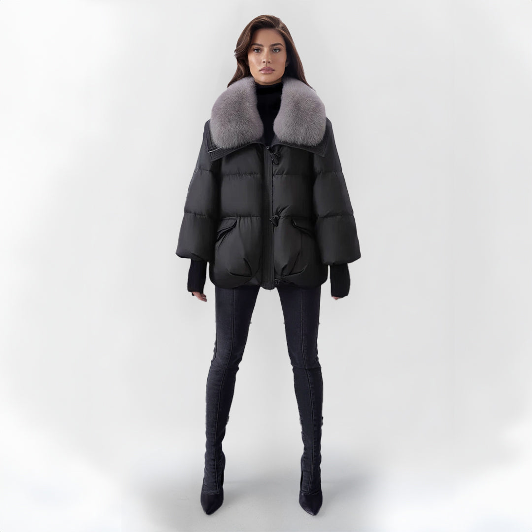Winter Padded Coat with Faux Fur Collar for Women