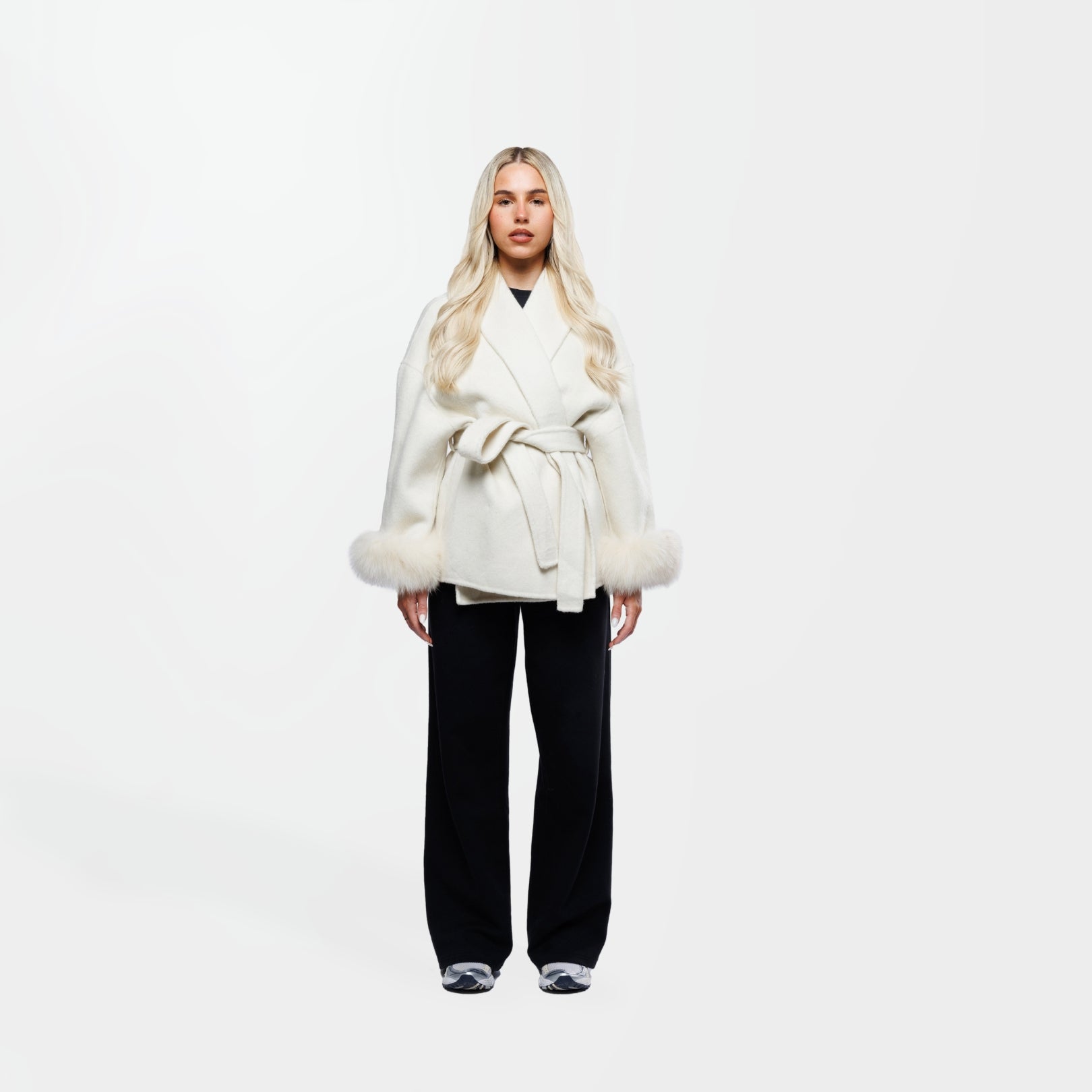 Northglow Belted Coat with Faux Fur Cuffs