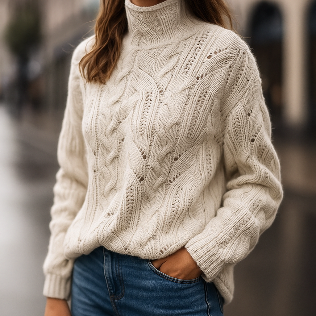Mireya Women's Turtleneck Knit Sweater Soft Textured Pullover