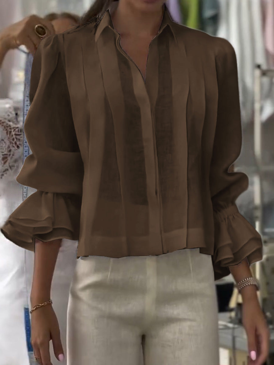 Lapel Collar Long Sleeve Cardigan for Women