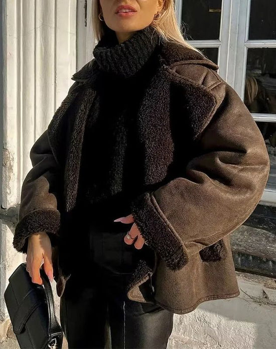 Synthetic Shearling and Leather Outerwear Coat for Warmth and Style
