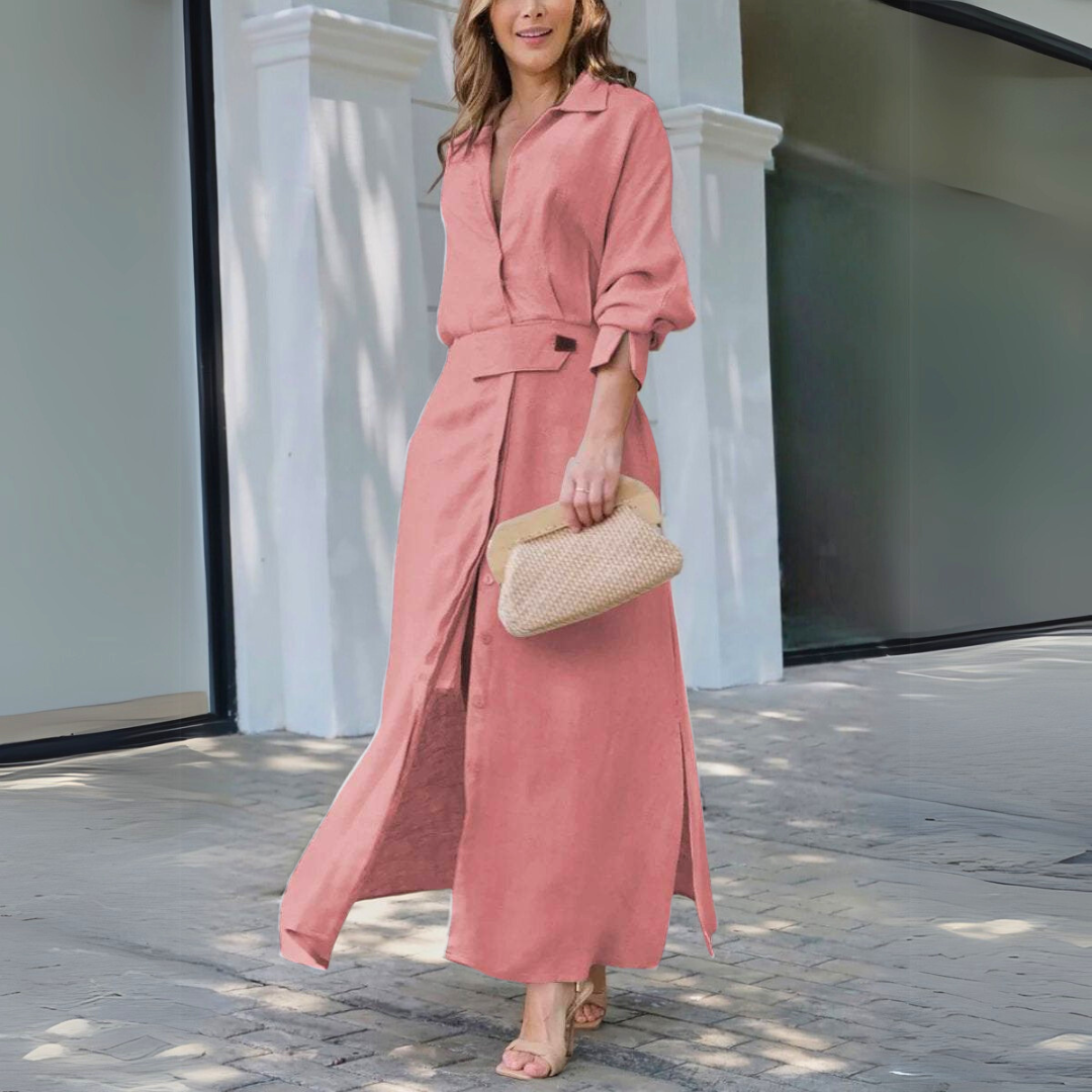Elegant Maxi Dress with V-Neck – Women's Evening Wear